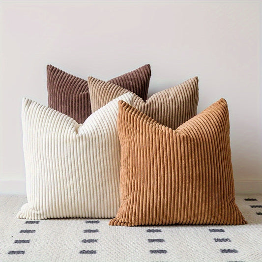 4pcs Nordic striped throw pillows, cushions, sofa solid color cushions, corduroy cushions, waist cushions, headboard (coffee-colored series), 45*45cm (without pillow core)
