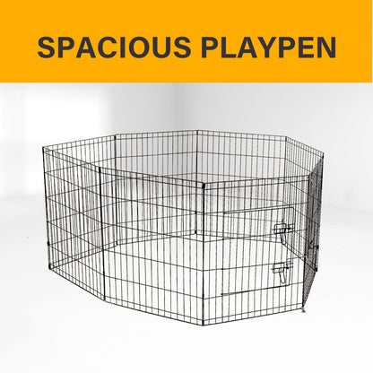 4Paws 8 Panel Playpen Puppy Exercise Fence Cage Enclosure Pets Black All Sizes - 36" - Black