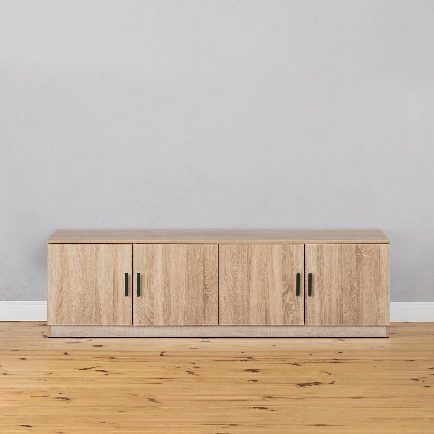 BUCHAREST TV UNIT- NATURAL OAK - SLIM - OVAL BLACK