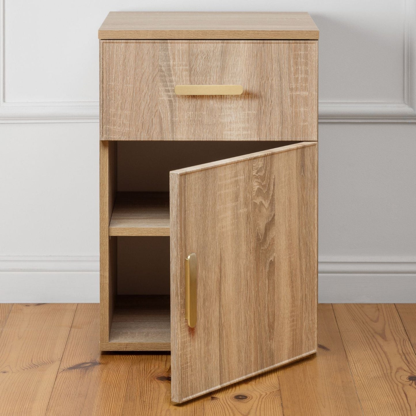 PORTO BEDSIDE TABLE - NATURAL OAK - SLIM - OVAL BRASS