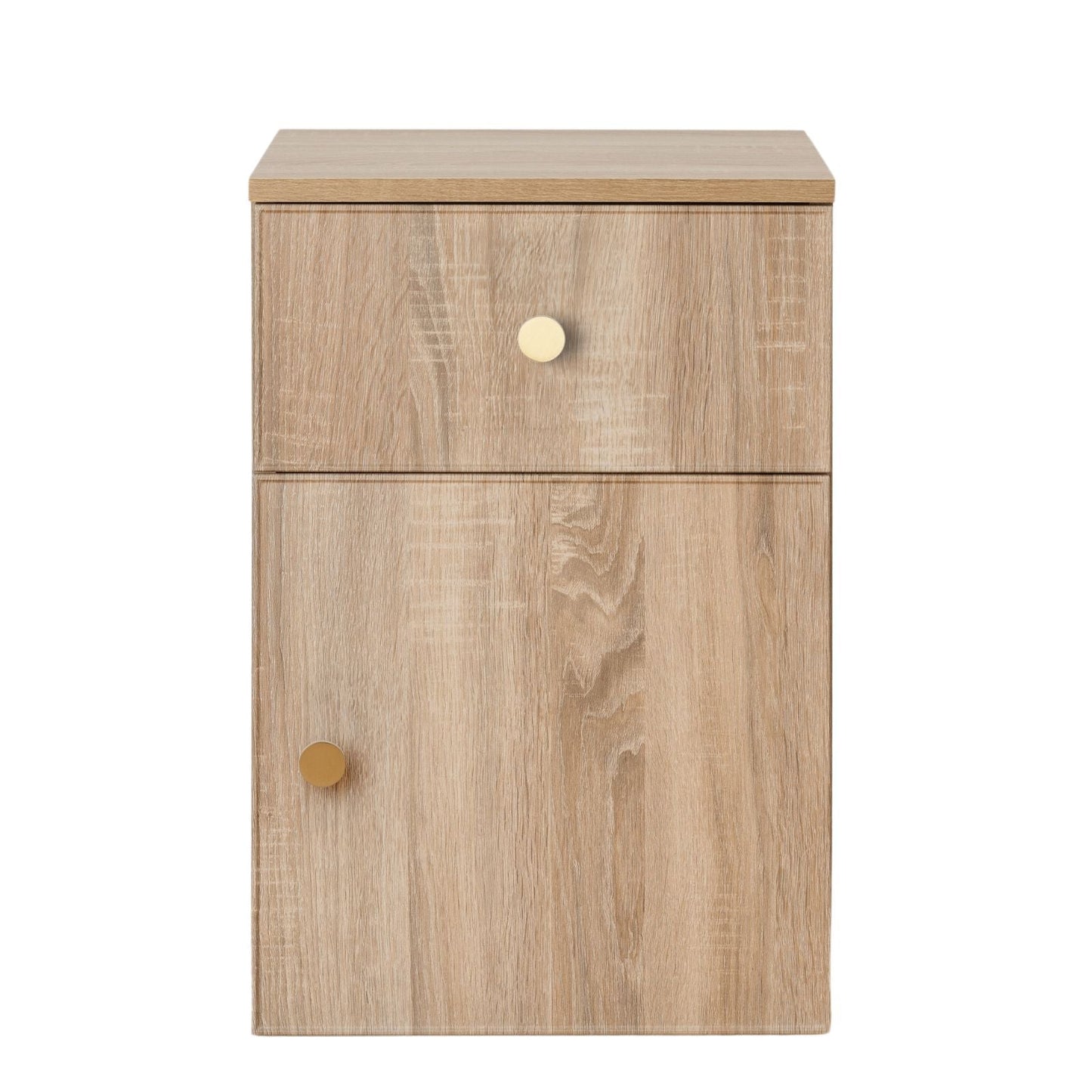 PORTO BEDSIDE TABLE - NATURAL OAK - SLIM - ROUND BRASS