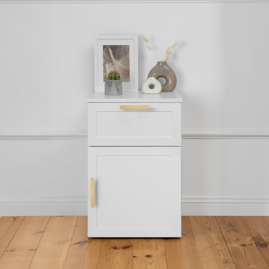 PORTO BEDSIDE TABLE - WHITE - HAMPTONS - OVAL BRASS