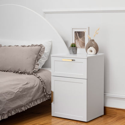 PORTO BEDSIDE TABLE - WHITE - HAMPTONS - OVAL BRASS