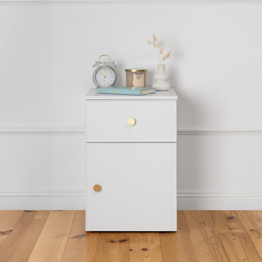 PORTO BEDSIDE TABLE - WHITE - SLIM - ROUND BRASS