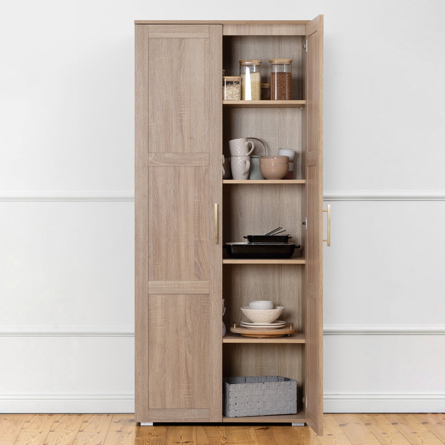 STOCKHOLM STORAGE CUPBOARD HAMPTONS - NATURAL OAK - SQUARE BRASS