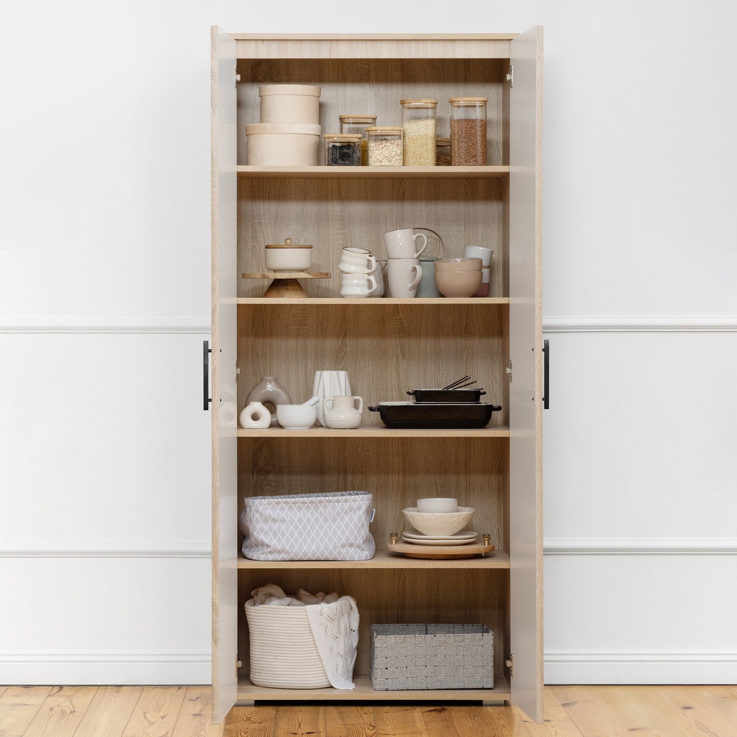 STOCKHOLM STORAGE CUPBOARD SLIM - NATURAL OAK - SQUARE BLACK