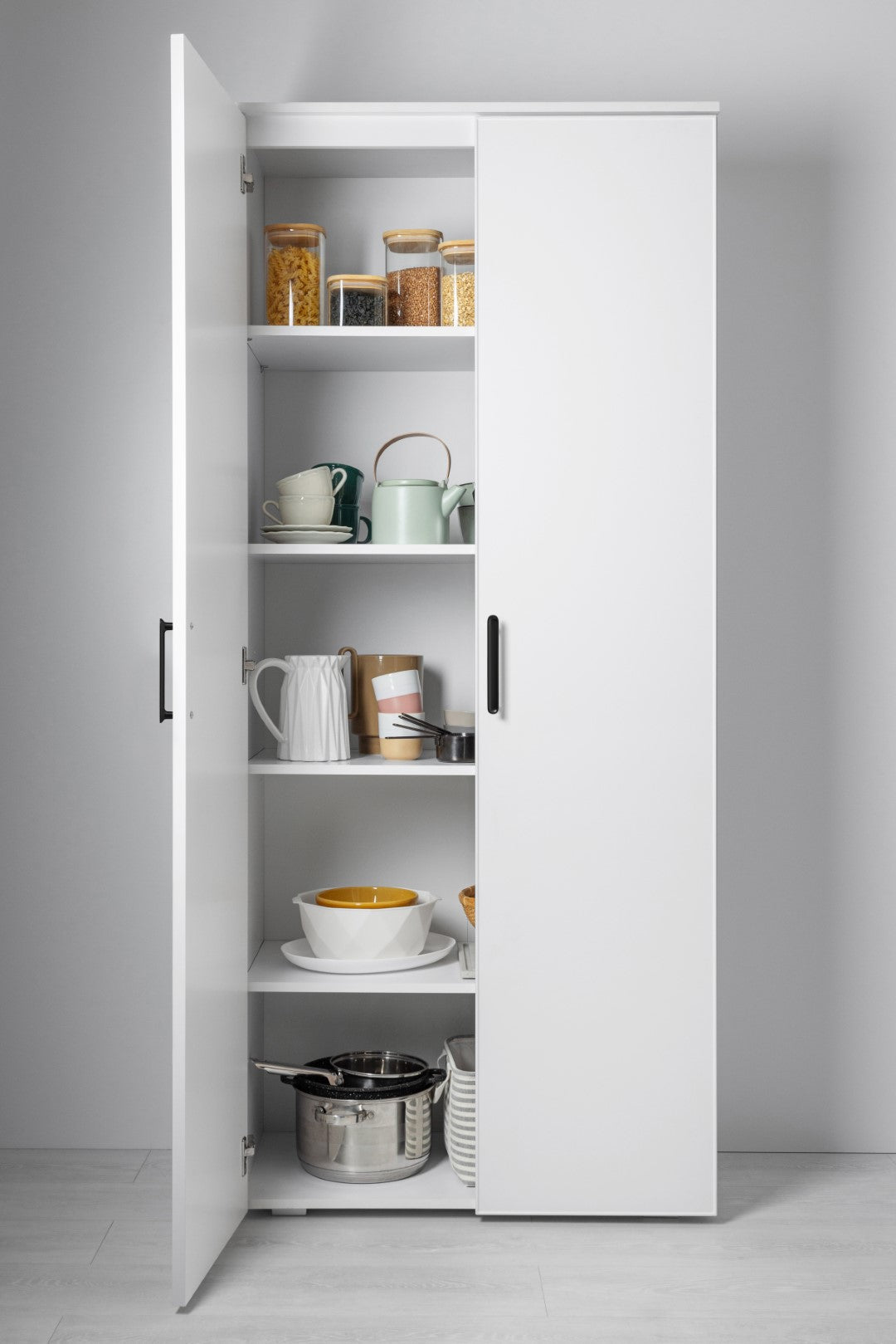 STOCKHOLM UNIVERSAL STORAGE CUPBOARD - SLIM SHAKER PANEL - DECO BLACK HANDLE