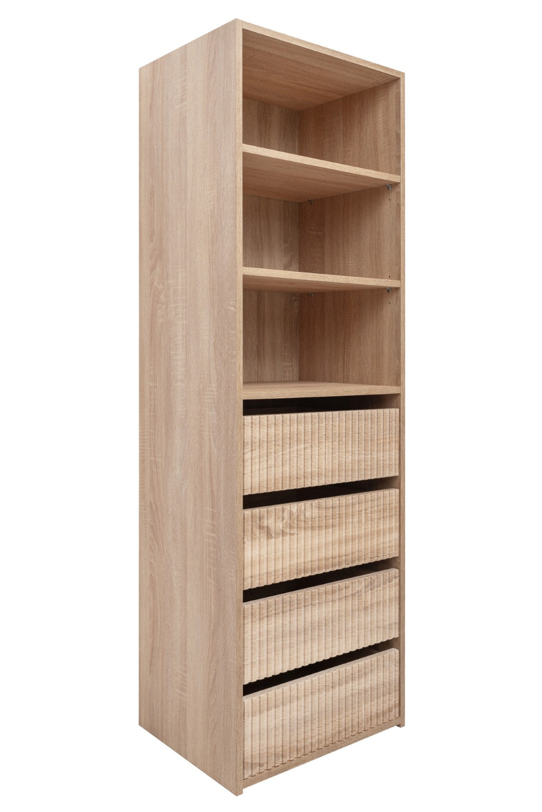 GENEVA THREE SHELF/FOUR DRAWER BUILT IN WARDROBE - FLUTED - NATURAL OAK