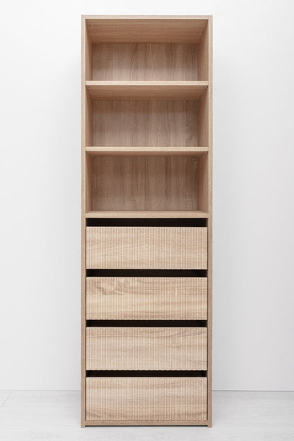 GENEVA THREE SHELF/FOUR DRAWER BUILT IN WARDROBE - FLUTED - NATURAL OAK