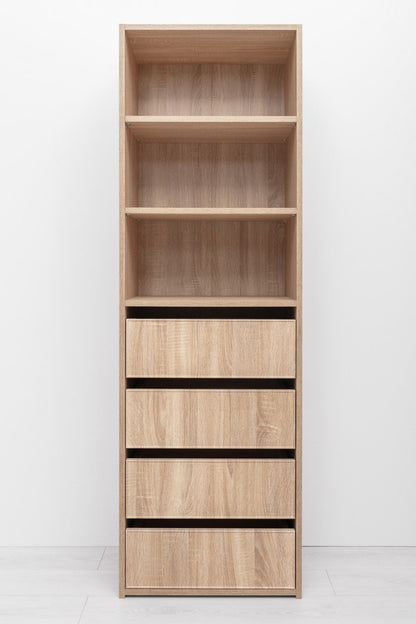 GENEVA THREE SHELF/FOUR DRAWER BUILT IN WARDROBE - SLIM SHAKER - NATURAL OAK