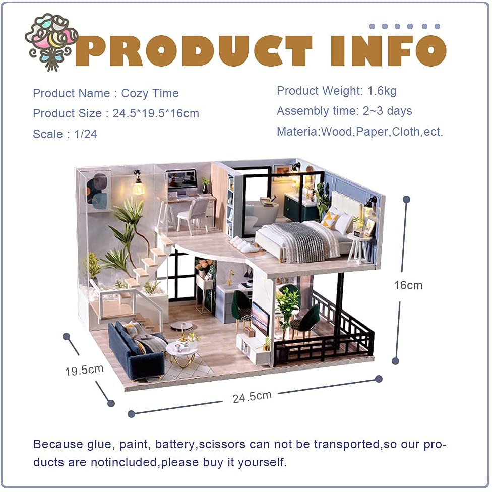 Dollhouse Miniature with Furniture Kit Plus Dust Proof and Music Movement - Cozy time