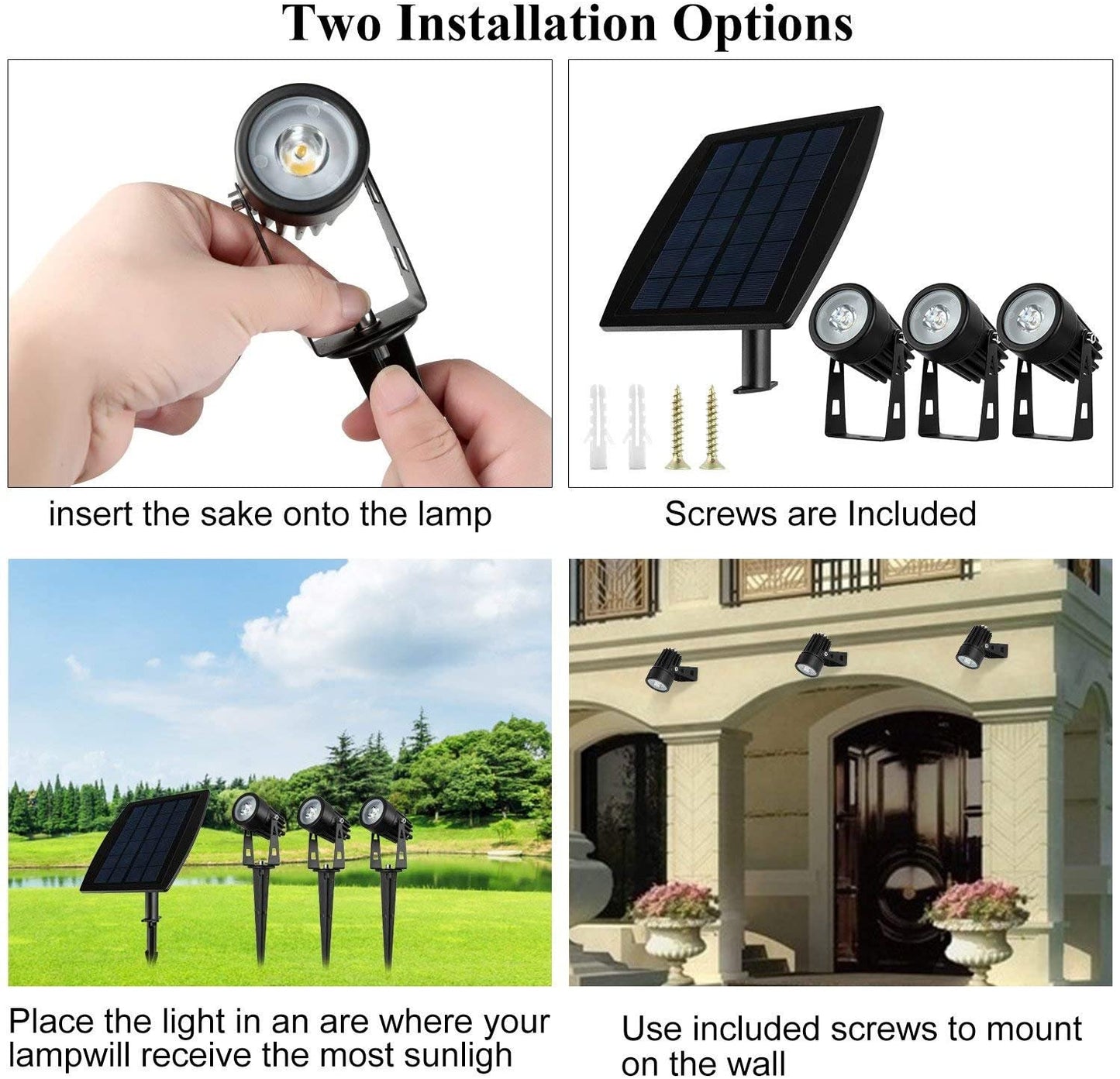 3 x LED Spotlights Powered Solar Garden Lights Outdoor Waterproof (Warm White)