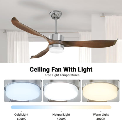 Modern Ceiling Fan with Lights, Remote, Brown