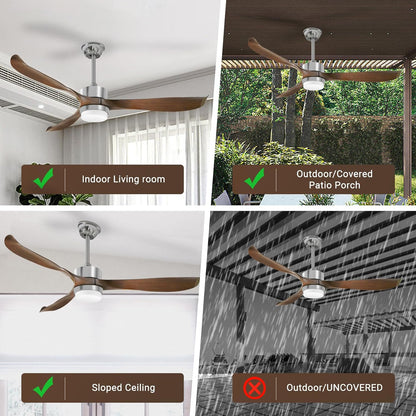 Modern Ceiling Fan with Lights, Remote, Brown