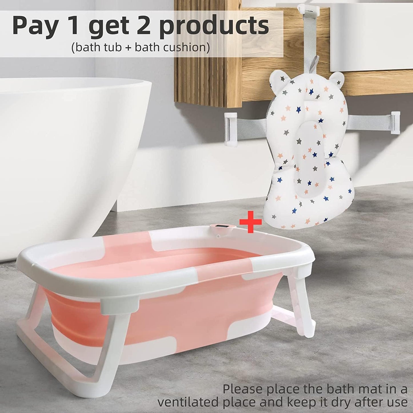 Baby Bath Tub Foldable, Pink White