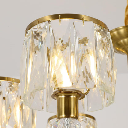 Gold Chandelier, 6 Lights, Wagon Wheel Clear Crystal