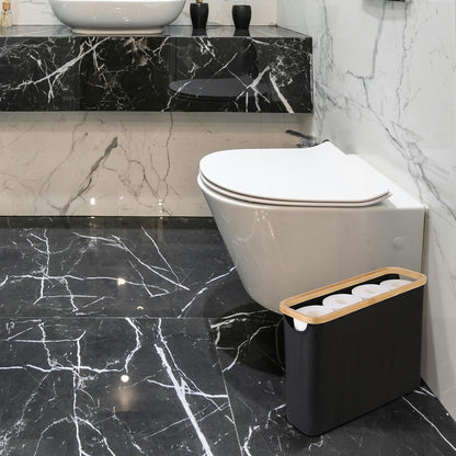 CARLA HOME 2 pack Toilet Paper Storage Basket Holds Up to 12 Rolls with Bamboo Lid and Handle for RV Closet (Black)