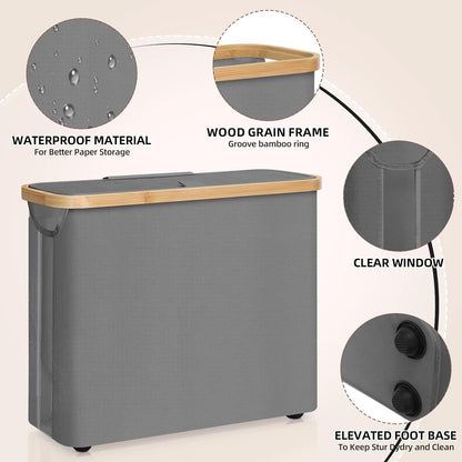 CARLA HOME 2 pack Toilet Paper Storage Basket Holds Up to 12 Rolls with Bamboo Lid and Handle for RV Closet (Grey)