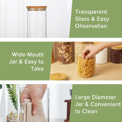 CARLA HOME 12 Pack Glass Storage Jars with Bamboo Lids for Kitchen Pantry, Pasta, Snacks, Cookies, Candy & More