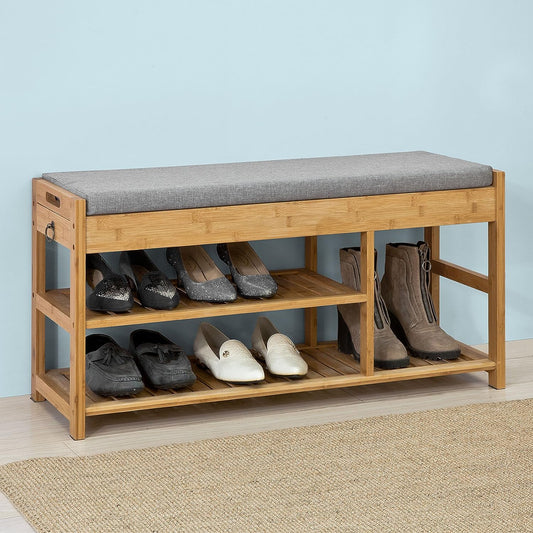 Bamboo Shoe Bench Drawers Lift Top