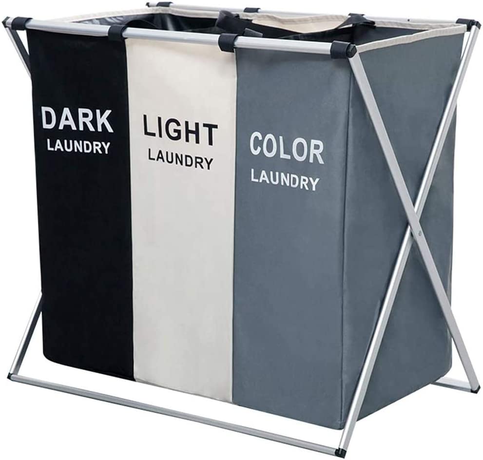 3 in 1 Large 135L Laundry Clothes Hamper Basket with Waterproof bags and Aluminum Frame (Multi)