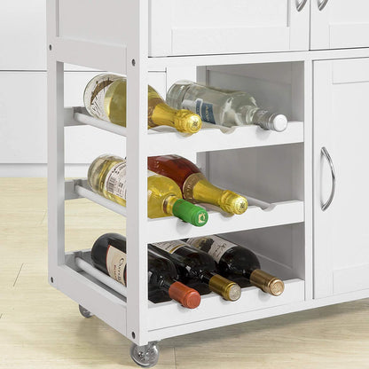 Kitchen Trolley with Wine Racks, Portable Workbench and Serving Cart for Bar or Dining