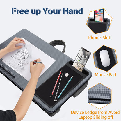 Portable Laptop Desk with Device Ledge, Mouse Pad and Phone Holder for Home Office (Silver, 40cm)