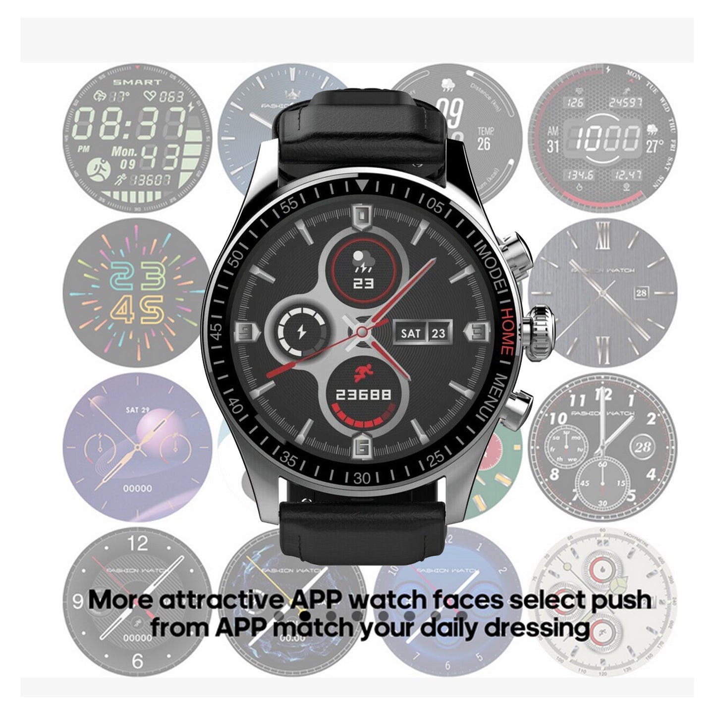 New AMOLED Touch Display Sport Smart Watch 44mm 1.3" HitFit Ceramic Black