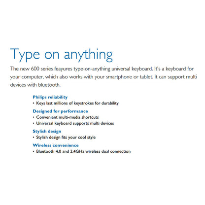 Philips Wireless Compact Keyboard BT 2.4Ghz Bluetooth Multi Device SPK6624