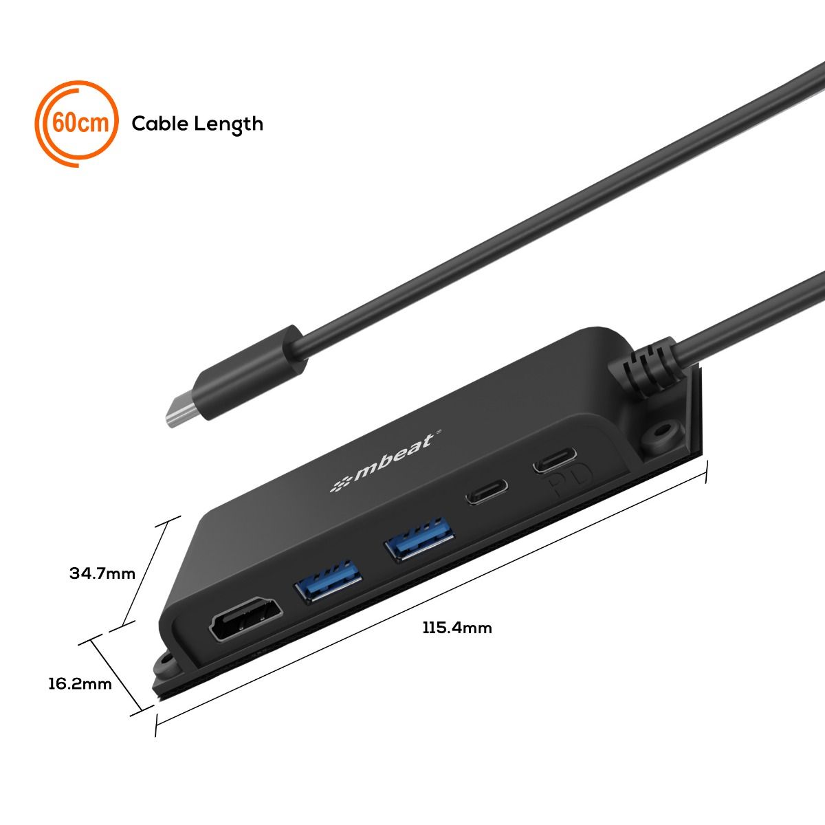 mbeat Mountable 5-Port USB-C Hub