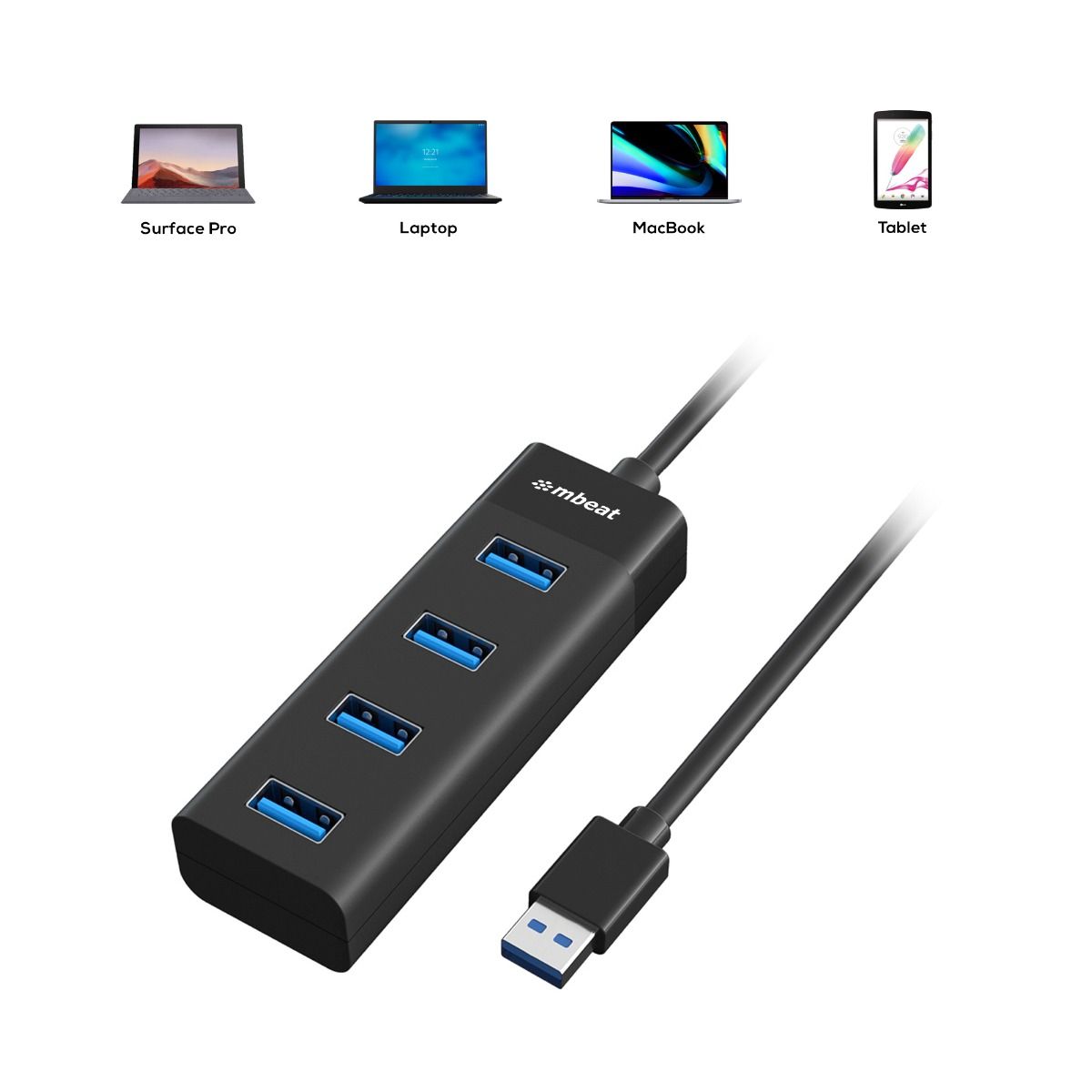 mbeat 4-Port USB 3.0 Hub - Black