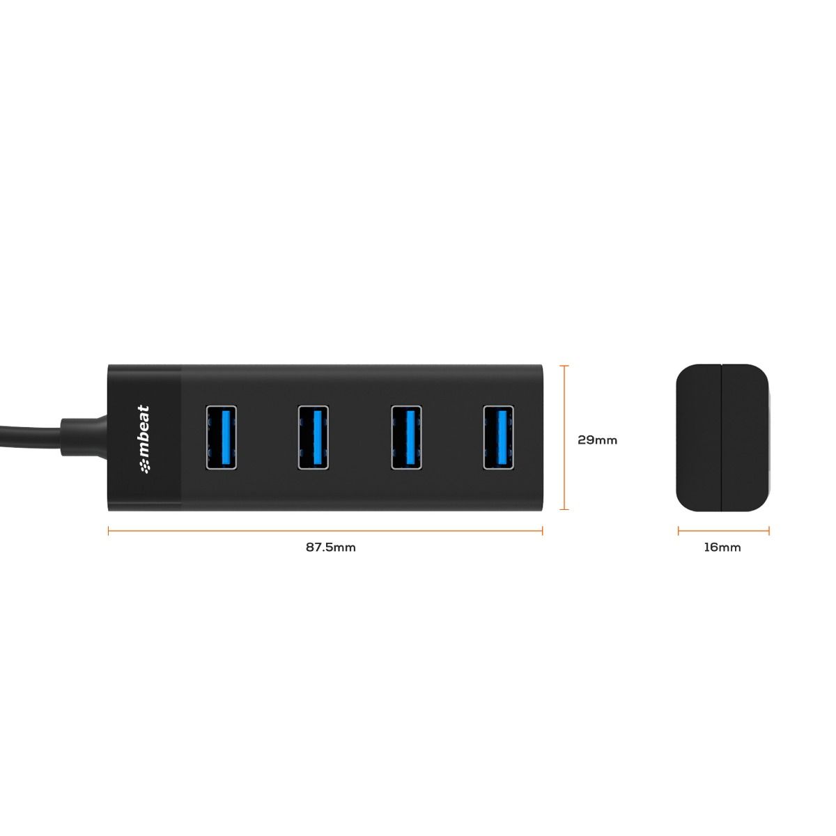 mbeat 4-Port USB 3.0 Hub - Black