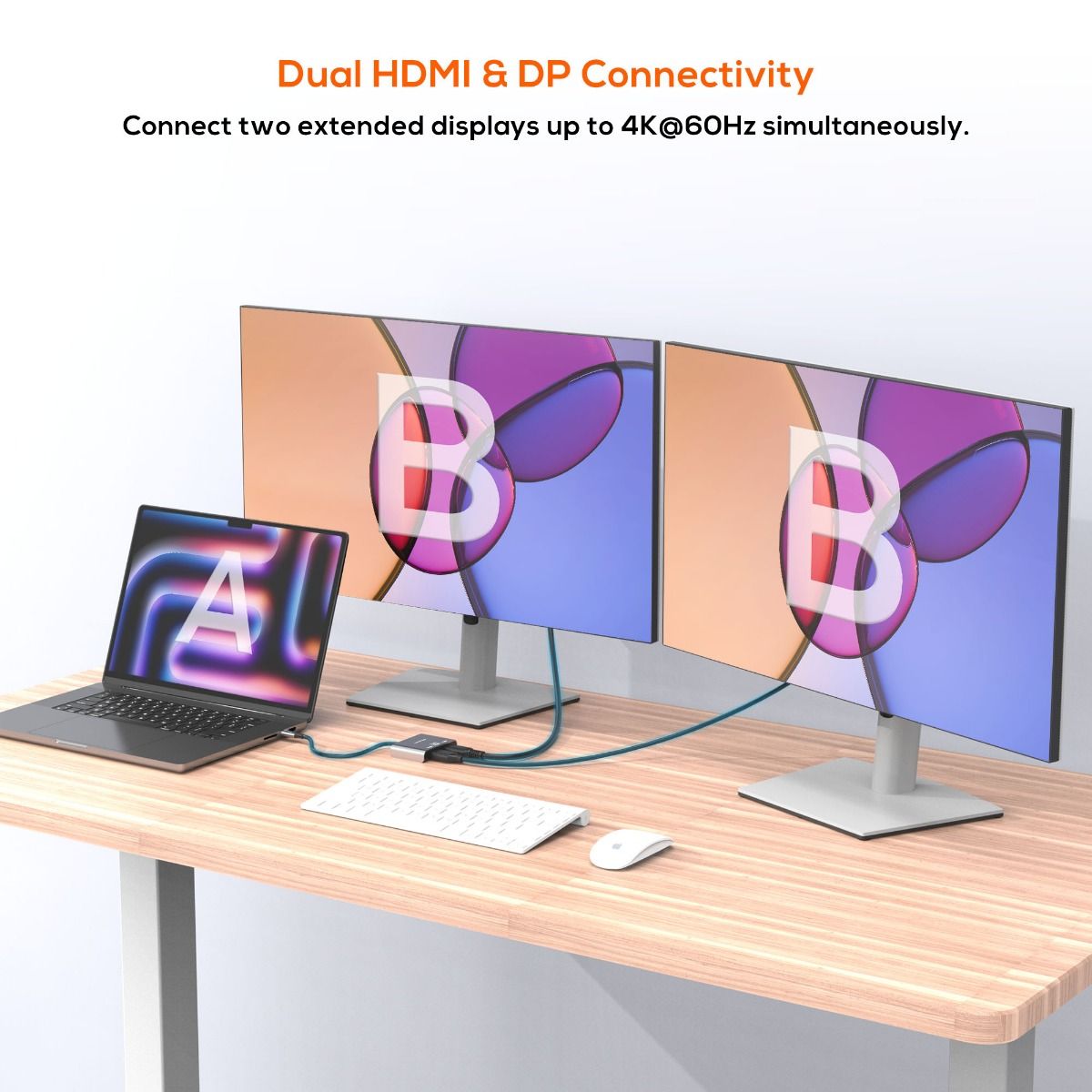 mbeat Tough Link USB-C to DP&HDMI Dual 4K/60Hz MST Adapter - Space Grey