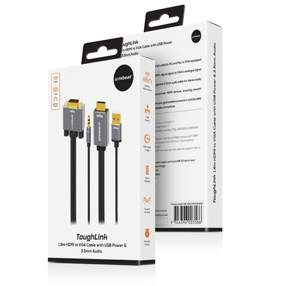 mbeat Tough Link 1.8m HDMI to VGA Cable with USB Power & 3.5mm Audio