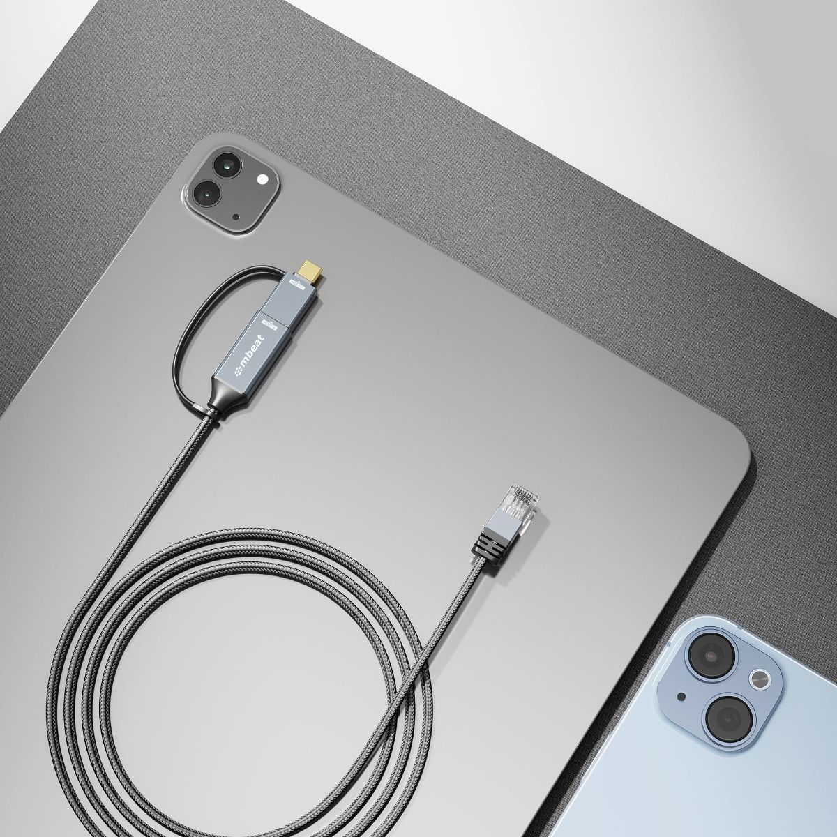 mbeat Tough Link 2m USB & USB-C to RJ45 Ethernet Cable - Space Grey