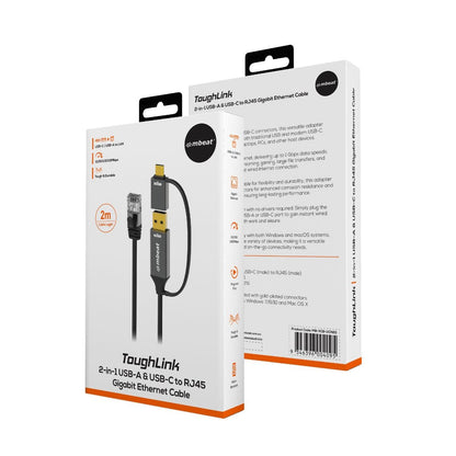 mbeat Tough Link 2m USB & USB-C to RJ45 Ethernet Cable - Space Grey