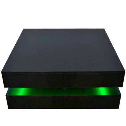 Modern Large High Gloss Coffee Table With LED Lights Black