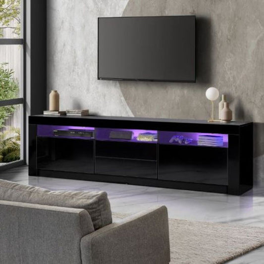 LED RGB TV Cabinet Entertainment Unit Stand Gloss Drawers 160cm Black