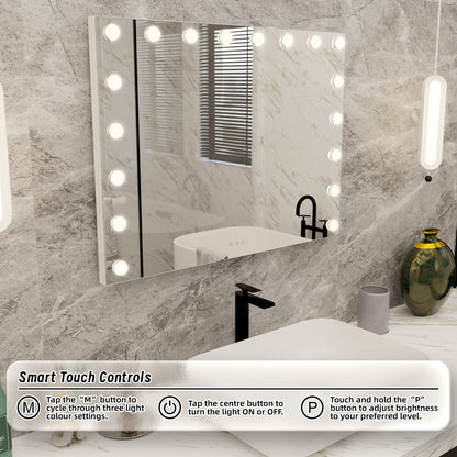 Beauty Mirror with 18 LED Bulbs, Colour Settings, White Frame,  and USB A and C Ports