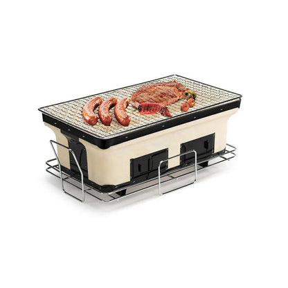 Portable Hibachi Tabletop Grill Dual Charcoal BBQ Chambers