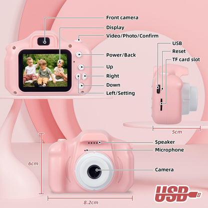 Kids Digital Dual Lens Camera, 4x Zoom and HD Video Recording (Pink)