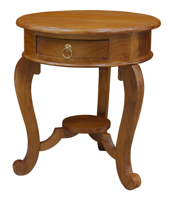 Round Cabriole Leg 1 Drawer Lamp Table (Light Pecan)