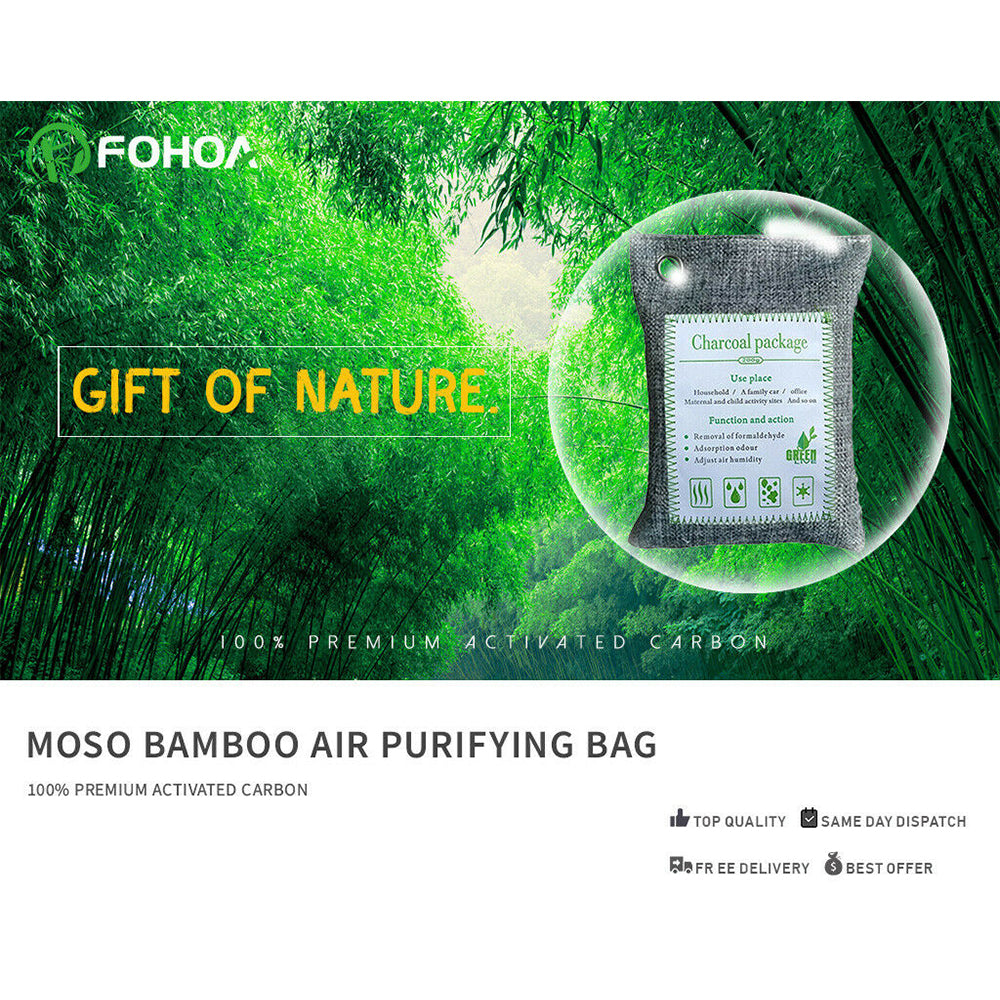 5PCS Air Purifying Bags Activated Bamboo Charcoal Freshener for Car Home Shoes 200g