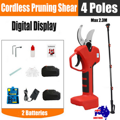 Cordless Brushless 4 Pole Pruning Shear Secateur With 2 Batteries Bush Cutter RED