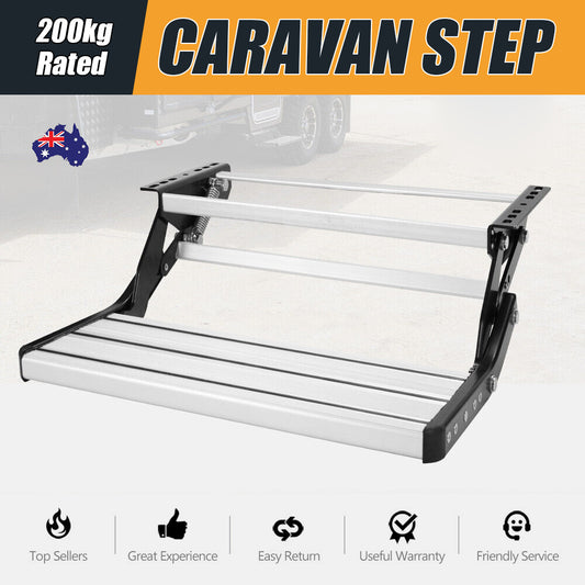 200KG Heavy Duty Caravan Step Folding Pull Out Portable RV Camper Trailer Tools