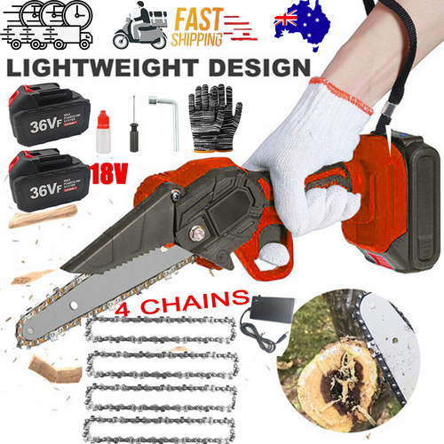 6" Mini Cordless Electric Chainsaw 2X Battery-Powered Wood Cutter Rechargeable