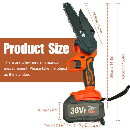 6" Mini Cordless Electric Chainsaw 2X Battery-Powered Wood Cutter Rechargeable