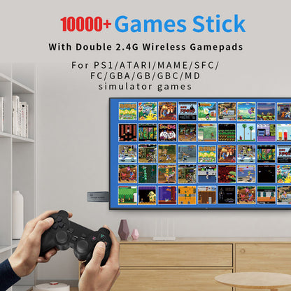 64G 4K 10000+ Retro Games Stick TV Video Game Console HDMI 2 Wireless Controller