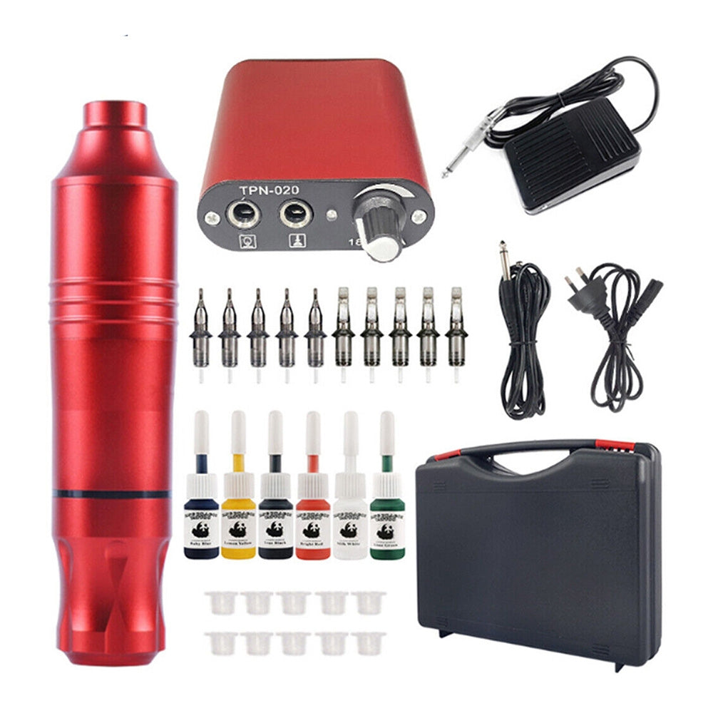 36PC Tattoo Kit Motor Pen Machine Gun Color Inks Power Supply Tattoo Needles Set Red