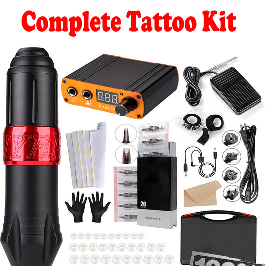 Complete Tattoo Kit rotary tattoo pen 8Inks [40Needle] Practice Skin AU-PLUG